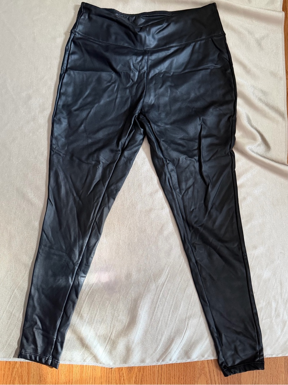 Just Be Faux Leather High-Waisted Leggings, Size Large